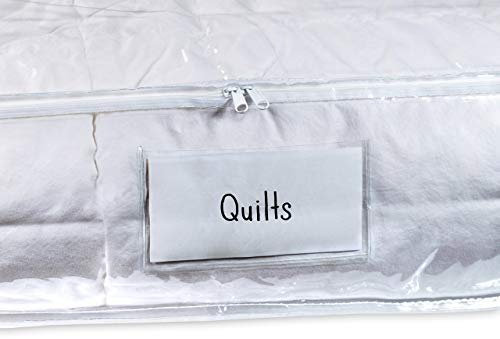 Masirs Clear Underbed Storage Bag, Durable Vinyl Material to Shield Your Contents from Dust, Dirt and Moisture, Easy Gliding Zipper for Easy Access and Label Pocket for Easy Identification, (2-Pack) - size: Under-Bed Storage Bag
