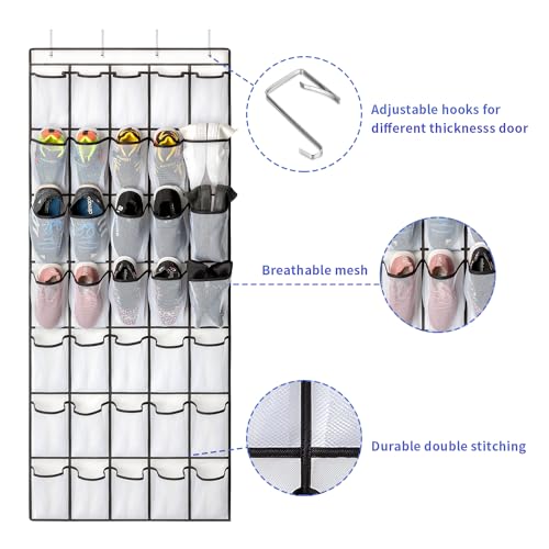 SAVERHO 35 Pockets Over the Door Shoe Organizer, Hanging Shoe Organizer for Door with 35 Mesh Pockets Large Capacity Shoe Hanging Storage Bag with 4 Metal Hooks (White-1Pack) - color: White-1pack of 35 pocket