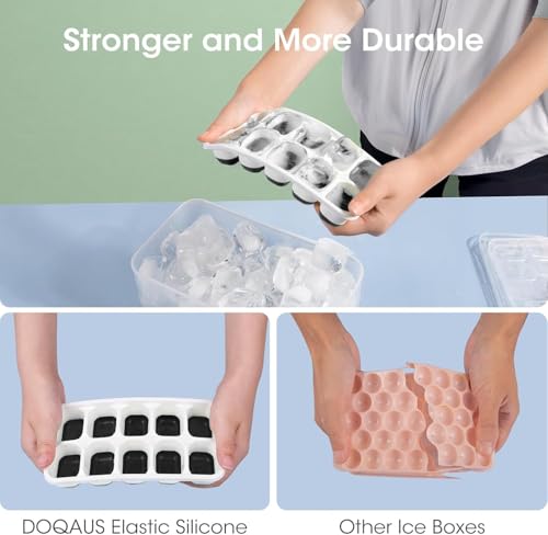 DOQAUS Ice Cube Tray with Lid and Bin - 4 Pack Silicone Ice Cube Trays for Freezer, Stackable Ice Bucket Kits with Storage Container & Scoop for Kitchen, RV, Cocktail, Coffee - color: Dark Black