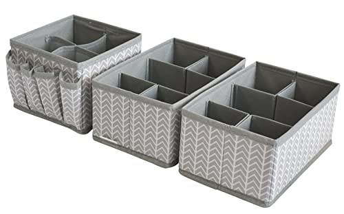 VERONLY Cosmetic Storage Bins Makeup Organizer, Adjustable Multifunction Storage Box Desk Drawer Divider for Makeup Brushes, Bathroom Countertop or Dresser, Set of 3 (Grey) - style: Tree Branch Pattern 3PC