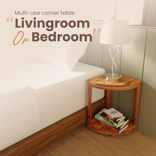 HOLANA 18" Wood Corner Shower Bench & Corner Shower Stool with Storage Shelf - Footrest for Shaving Legs - Bath Step for Small Spaces - Perfect for Indoor or Outdoor (Acacia) - color: Acacia