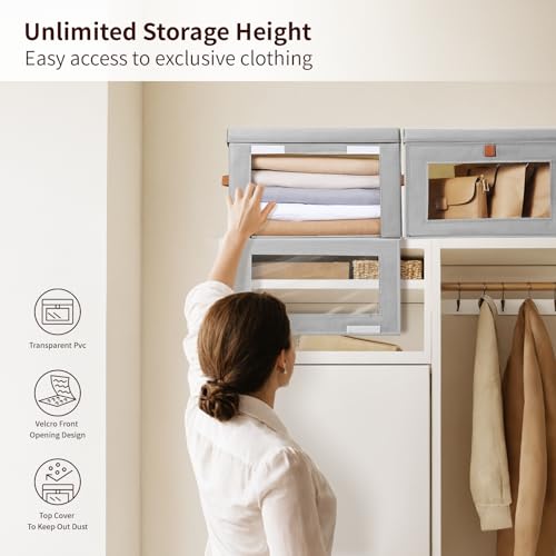Homsorout Large Closet Storage Bins - Collapsible Storage Bins with Handles & Window, Fabric Cube Organizer with Lids, Decorative Boxes for Living Room, Closet, Dorm, 4 Pack, Grey - color: Grey, size: Large - 4 Pack