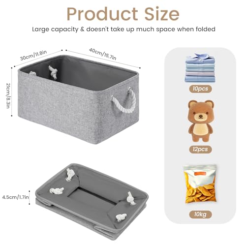 Large Storage Baskets- 15.7x11.8x8.26 inch Storage Bins for Shelves and Closet Organizing, Foldable Fabric Bin for Home Organization Clothes and Laundry (3-Pack, Gray) - color: Gray-3P, size: 15.7inX11.8inX8.26in-3P