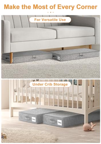 punemi 4.5 Inch Tall Under Bed Storage Containers,Low Profile Underbed Clothes Storage Bin with Sturdy Side & Bottom Support, Use as Clothes Organizer, Pillow and Blanket Organizer, 2 Pack, Grey - color: Grey-rigid-2pack, size: 4.5 inch