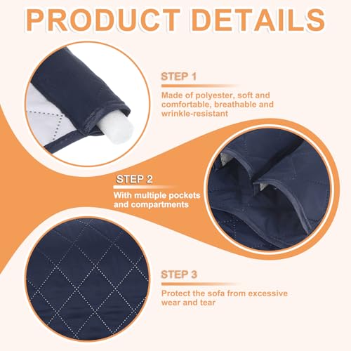 uxcell 1 Pcs Recliner Armchair Caddy, Couch Armrest Organizer with 5 Pockets for Bedside Sofa Remote Control Holder Magazine Phone Book Glasses (Dark Blue, 35"x13") - color: Dark Blue
