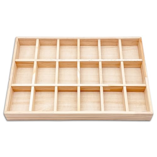 The Display Guys - Stackable Jewelry Tray and Organizer - for Drawers, Dressers, Store Display (18 Compartments, Natural Wood) - color: Wood Natural, size: 18 Compartments