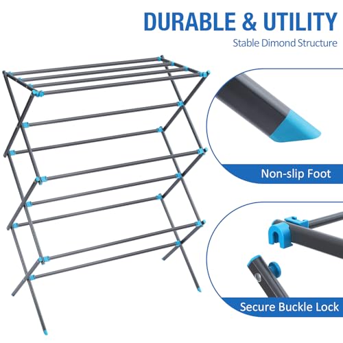APEXCHASER Clothes Drying Rack, Foldable 2-Level Drying Rack Clothing, Stainless Steel Free-Standing Laundry Airer, with Height-Adjustable 4 Wings, Matte Black - color: Graphite, size: Small
