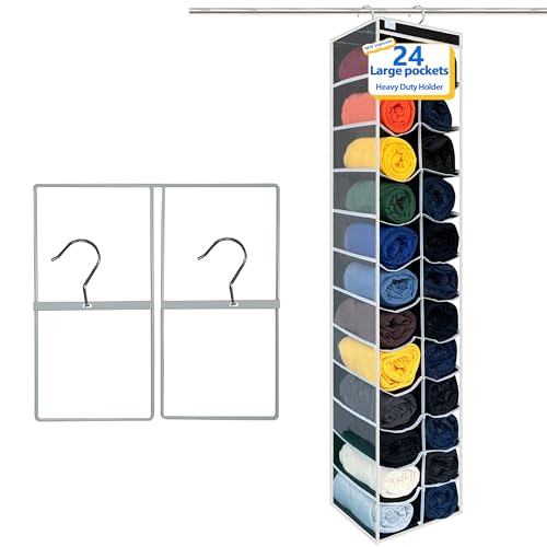 Closet Organization,24 Section, Hanging Closet Organizer, Space saving, College Dorm Essentials for Girls, heavy dutys hooks Up to 45 Pounds, Clothes Storage,Closet Organizer,Black/White - color: NEW Heavy duty rack-Black/White--24 pockets