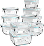 AILTEC Glass Food Storage Containers with Lids, [18 Piece] Glass Meal Prep Containers, Containers for Food Storage with Lids, BPA Free & Leak Proof (9 Lid & 9 Container) - color: clear