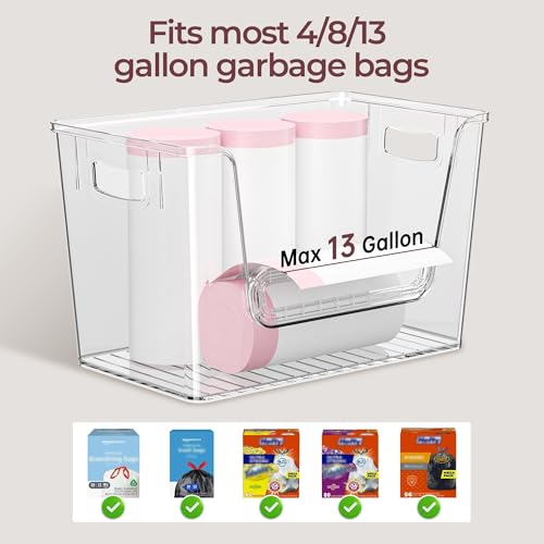 Delamu 2 Set Pantry Organizers and Storage, Trash Bag Holder Under Sink Organizer for 4-13 Gal Bags, Trash Bag Dispenser with Bamboo Top for Onion, Potato, Garlic, Clear (11-7/32"L*7" W*7-1/8"H) - color: Clear, size: 2pack