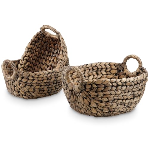 Set of 3 Wicker Storage Baskets for Organizing - Woven Decorative Baskets with Handles - Organizers for Bathroom, Kitchen, and Shelves (Espresso) - color: Black Hyacinth