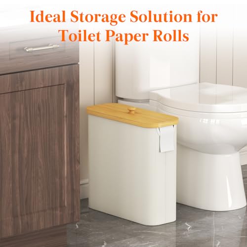 Lifewit Toilet Paper Storage Holder for 12 to 16 Rolls, Free Standing Toilet Paper Basket Stand with Bamboo Lid, Collapsible Fabric Bathroom Organizer Box for Mega Rolls, 30L, Extra Large, White - color: White, size: 30L