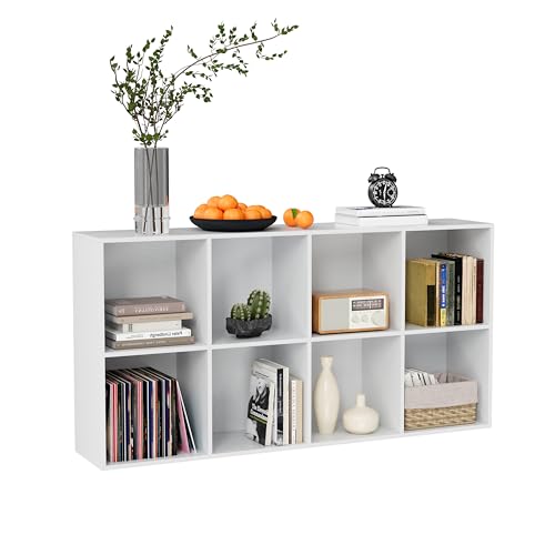 VDNEND Wooden Storage Organizer with Closed Back Panel, 11in Cube Shelf Opening, Bookshelf, Display Shelf,Closet Cabinet for Home and Office (Embossed White, 8-Cube 47.8L*9.45W*24.09H) - color: Embossed White, size: 8-Cube 47.8L*9.45W*24.09H