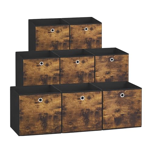 SONGMICS Storage Cubes, Set of 8 Storage Bins, Foldable Fabric Storage Boxes, 11.8 x 11.8 x 11.8 Inches, Fit Cube Storage Unit, for Clothes, Bedroom, Living Room, Rustic Brown and Ink Black URFB830B01 - color: Rustic Brown, size: 8 Pack (11.8"L x 11.8"W x