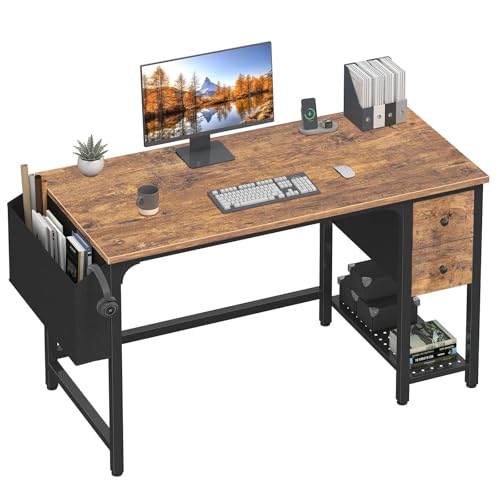 Lufeiya Computer Desk with Fabric Drawers, 47 Inch Desk for Small Space Home Office, Modern Simple Study Writing Table PC Desks for Bedroom, Rustic Brown - color: Rustic Brown, size: 47 inch