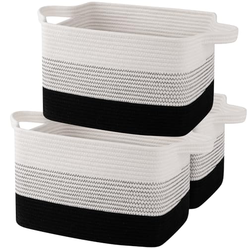 OIAHOMY Storage Basket, Woven Baskets for Storage, Cotton Rope Basket for toys,Towel Baskets for Bathroom - Pack of 3, Gradient Dark - color: Gradient Dark, size: 3 pcs-13”x9.9”x8.7”