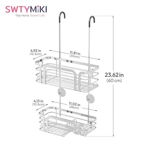 SWTYMIKI Shower Caddy Hanging Organizer - Over the Door Shower Caddy with Soap Holder, 11 Hooks, 2 Installation Ways, Stainless Steel Rustproof Bathroom Organizer, Silver - color: Silver
