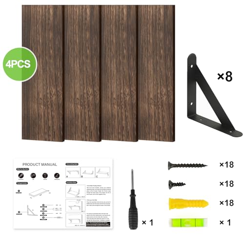 Fixwal Floating Shelves for Wall, Wood Wall Mounted Shelves for Bedroom, Bathroom, Living Room, Kitchen Storage and Decor(Brown, Set of 4, 16.5 Inch) - color: Brown