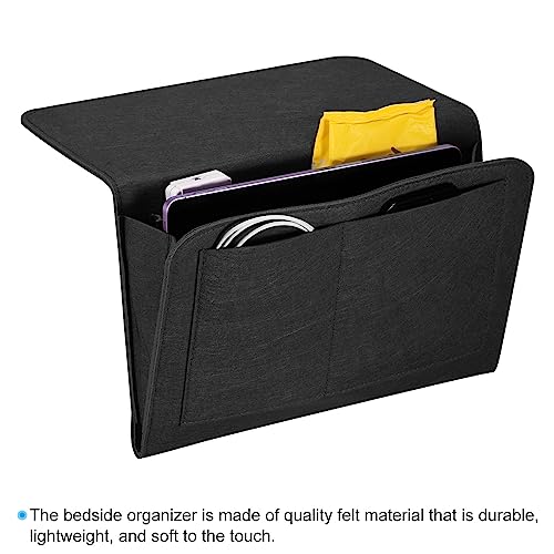 PATIKIL 13in Bedside Caddy, Bed Caddy Bedside Organizer Hanging 5 Pocket Soft Felt Bed Pockets Bedside Storage Organizer Remote Control Holder for Bedroom Phones Glasses, Black - color: Black, size: 12.6*8.6inch
