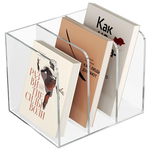 Acrylic Desk Organizer Book Organizer, Magazine File Holder, Vertical File Organizer Stand File Folder Holder, Mail Organizer Countertop Mail Sorter File Sorter, Clear Book Ends Book Holder