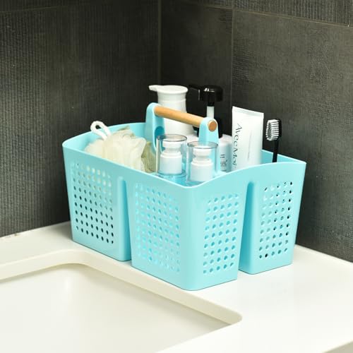 Portable Shower Caddy Basket with Compartments, Plastic Divided Cleaning Caddy Organizer Storage Tote with Handle for Bathroom, College, Dorm Room Essentials, Light Blue - color: Light Blue