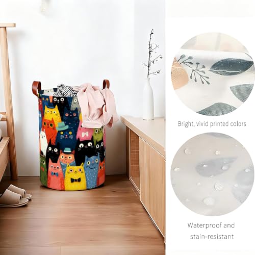 Laundry Basket 15.75 x 15.75 x 19.7 Inch Oxford Fabric Clothes Hamper with Colorful Cartoon Cats Foldable Storage Bin with Handles for Bedroom Nursery Dorm and Laundry Room Décor - color: Colorful590
