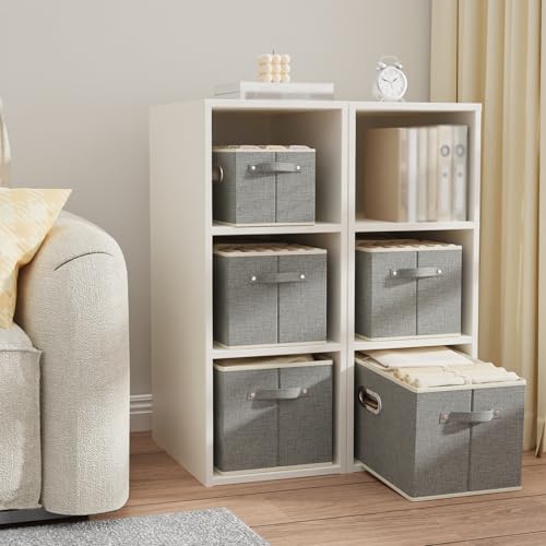 Fabric Open Storage Bins with Metal Handles, Collapsible Organizer Baskets, Foldable Cube Boxes for Shelves, Closet, Living Room, 10.2x7.9x6.7in, Grey, 2 Pack - color: Grey, size: 10.2x7.9x6.7 in(2 Pack)