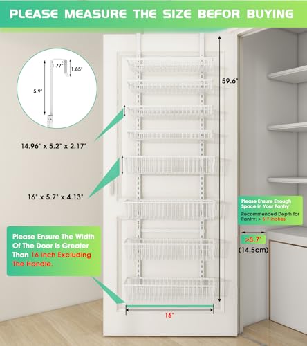 Mefirt Over The Door Pantry Organizer, Pantry Organization and Storage, 8-Tier Deep Baskets Hanging Heavy-Duty Metal, Wall Spice Rack Seasoning Shelves for Home & Kitchen, Laundry Room Bathroom, White - color: White, size: 8-Tier (16"W)
