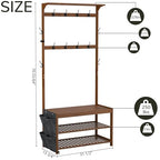 AMBIRD Hall Tree with bench and shoe storage, Entryway Bench with shoe storage, 6-in-1 Coat Rack with Cloth Bag and 12 Coat Hooks, Sturdy Bamboo Frame, Brown 31 * 15 * 70 Inches - style: Classic, 31.5'' L