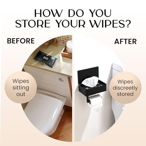 Day Moon™ - Toilet Paper Holder with Shelf - Modern Roll Holder for Bathroom - 1 Pack - Wall Mount - with Storage, Black - color: Matte Black, size: Storage 1 Pack