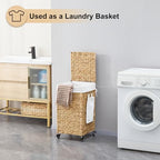 Handwoven Hamper with Lid, Laundry Basket with Wheels, Machine Washable Liner, Clothes Hamper for Bathroom Laundry Room Bedroom(Natural, 78L) - color: Natural/With Lid/78L