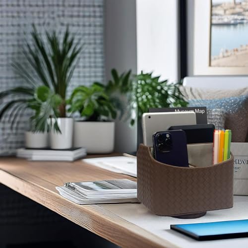 UnionBasic Rotating Desk Organizer, 360 Desk Spinning Caddy, Desktop TV Guide/Mail/Media/Remote Controller Holder Organizer, Woven Coffee - color: Woven Coffee