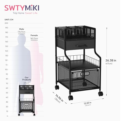 SWTYMIKI Rolling Under Desk Storage - Storage Cart with Drawers & DIY Divider - Art Cart Organizer on Wheels - Craft Rolling Utility Cart for Office, Craft Room & Studio Black - color: Black