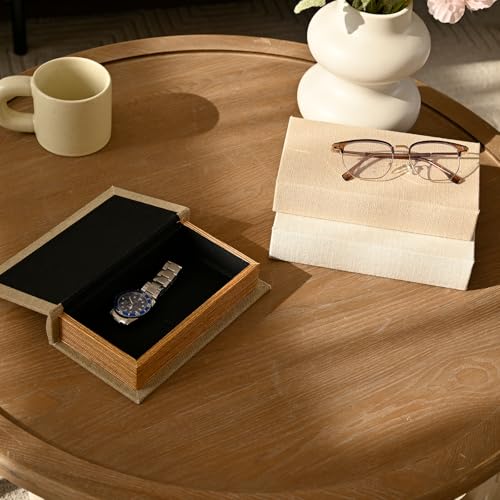 DECOR4SEASON Modern Linen and Wood Decorative Faux Book Boxes Set of 3, 12",Taupe,Beige,Off White - color: Taupe,Beige,Off-White, size: 12"