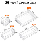 SMARTAKE 25-Piece Drawer Organizer with Non-Slip Silicone Pads, 4-Size Desk Drawer Organizer Trays Storage Tray for Makeup, Jewelries, Utensils in Bedroom Dresser, Office and Kitchen (Clear) - style: 25 PCS