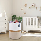 COMSE Extra Large Blanket Basket, Tall Woven Storage Basket, Nursery Hamper, 15.7”x 21.7”, Cotton Rope Laundry Hamper for Toys Clothes Towels, Blend White/Camel - color: Blend White & Camel