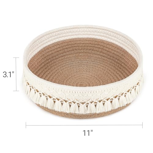 Mkono Makeup Perfume Holder Organizer Macrame Decorative Woven Rope Basket Boho Decor Cosmetics Desk Storage Baskets for Dresser Skin Care Lotions Essential Oils Dorm Room Essentials,Yellow and White - color: Yellow and White