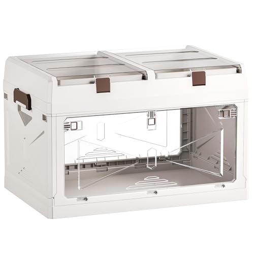 Closet Organizer and Storage Box, Large Essential Collapsible Plastic Car Trunk Container with Clear Lids and Doors, Open Front Multifunctional Stackable Bin for Bedroom, Dorm Room, Craft 80 L - color: White-L
