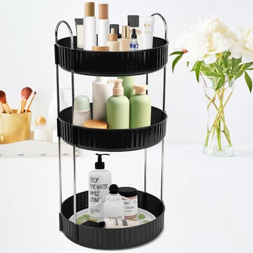 Rotating Makeup Organizer Countertop 3 Tier Lazy Susan Trays Spinning Skincare Perfume Storage for Bathroom Counter Vanity, Black - color: Black, size: 3 Tier