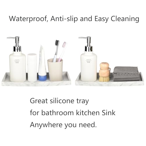 DNC Silicone Bathroom Tray for Counter, 2PC 7.9" Small Vanity Tray for Countertop, Kitchen Sink Soap Tray for Dish Holder Dispenser Toilet Tank Desk Organizer - color: Marble-like(7.9"+7.9"), size: 7.9" x 3.9" x 0.7"