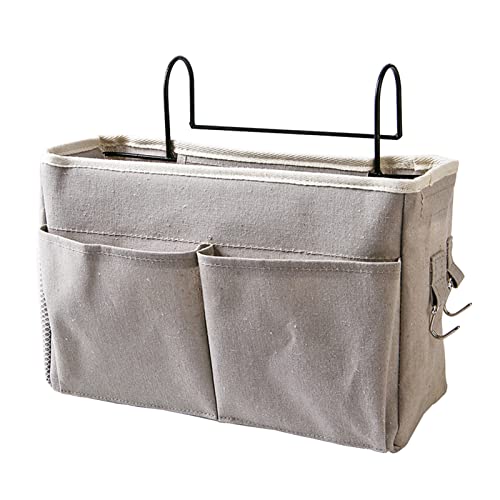 flexman Nightstand Hanging Bag, Hook Design Bedside Storage Pocket Organizer Basket with Metal Bracket and Wear Resistant Fabric for Kitchen Wardrobe Doors, Hanging Rods(Gray) - color: Gray