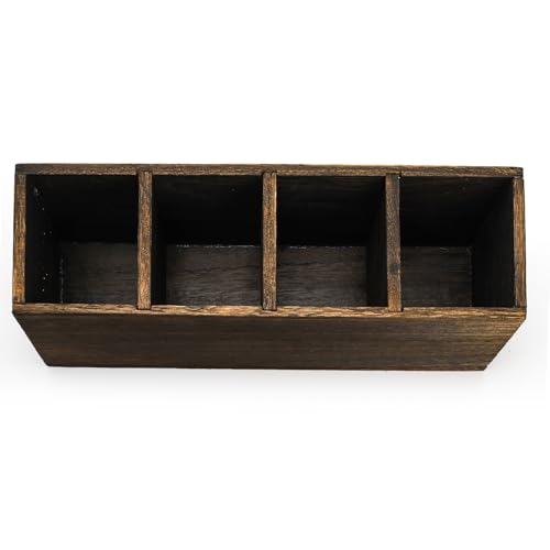 Dicunoy 2 Pack Wooden Pencil Holder for Desk, Rustic Wood Remote Control Holder Caddys, Retro Table Organizer with 4 Compartments for Art Supplies, Pen, Home, Office, School Classroom