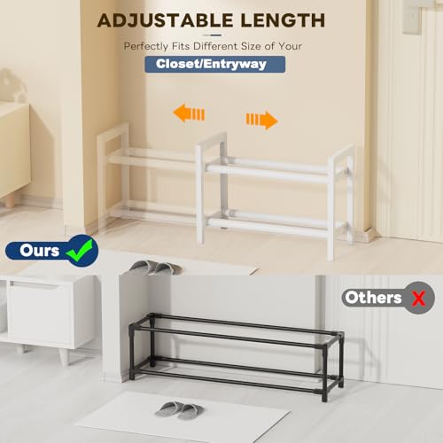Mavivegue Expandable Shoe Rack, 2-Tier Adjustable Shoe Organizer, Shoe Shelf for Closet, Entryway, Front Door - color: White, size: 2 Tier,19-33"