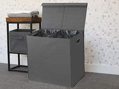 Simple Houseware Double Laundry Hamper with Lid and Removable Laundry Bags, Dark Grey - color: Dark Grey