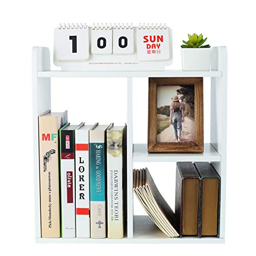 PAG Desktop Shelf Freestanding Wood Small Bookshelf Desk Supplies Organizers and Accessories Storage Display Rack Office Decor for Women, White - color: White, size: Style 2