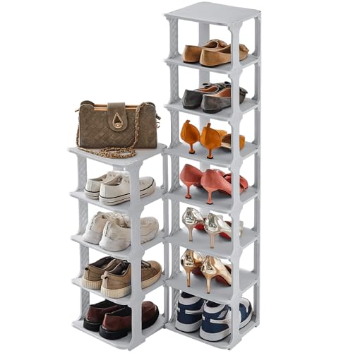 5 Tiers Shoe Rack Organizer for Closet Shoe Holder Storage Narrow Plastic Vertical, Free Standing Shoe Rack Shelf for Entryway Stackable Stability DIY, Grey - color: Grey