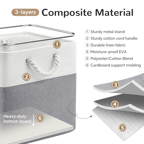 12 x 12 Inch Cube Storage Bins, 4 Pack Fabric Storage Basket with Handles, Foldable Boxes Organizer for Shelf Baskets for Home, Clothes (White/Grey) - color: WhiteGray, size: 12inX12inX12in-4P