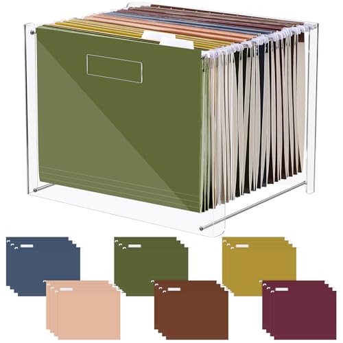 Dispowreath 24 Hanging File Folder with Acrylic Organizer for Letter/a4 Size Desktop Clear File Storage Box with Handles for Home Work Office Use(Neutral,Classic) - color: Neutral, style: Classic