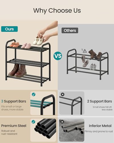 SONGMICS Expandable Shoe Rack, Adjustable Shoe Organizer Storage Shelf, Sturdy and Heavy-Duty, for Closet, Entryway, Living Room, 4-Tier, Ink Black ULMR046BD01 - size: 4 Tiers (26.5"H)