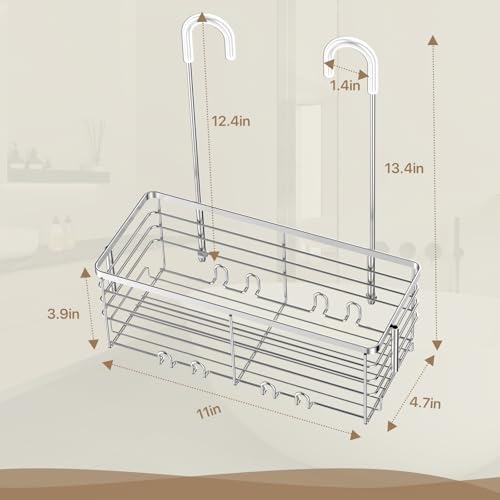 DELLAN Hanging Shower Organizer, Shower Rack with Hooks Over the Door, Bathroom Shower Caddy and Basket - color: Silver, size: 11"D x 4.7"W x 3.9"H